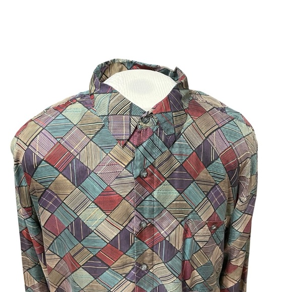 VTG Y2K 90’s SUMMA Silk Geometric Patchwork Print Button-Up Shirt XL Multicolor - Picture 6 of 14